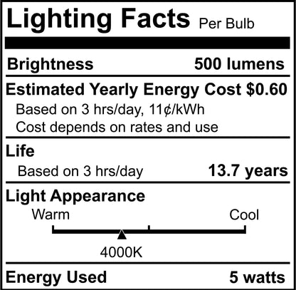 Bulbrite 5W LED LIGHT BULB B11 4000K FILAMENT E12 CANDELABRA BASE, DIMMABLE, 4PK