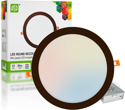 ASD Lighting LED Round Recessed Mini Panel 12" 24W Dimmable CCT Selectable 3000/4000/5000K Oil Rubbed Bronze cETLus