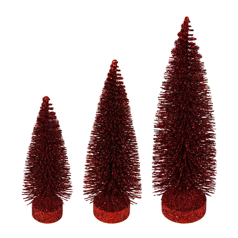 Vickerman 7"-9"-11" Burgundy Glitter Oval Pine Artificial Christmas Tree Set of 3