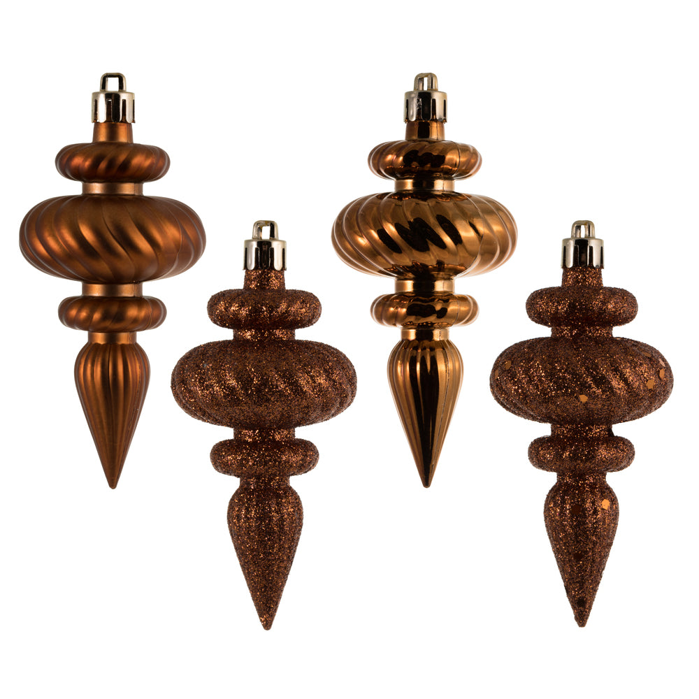 Vickerman 4" Copper 4-Finish Finial Ornament 8 per Box