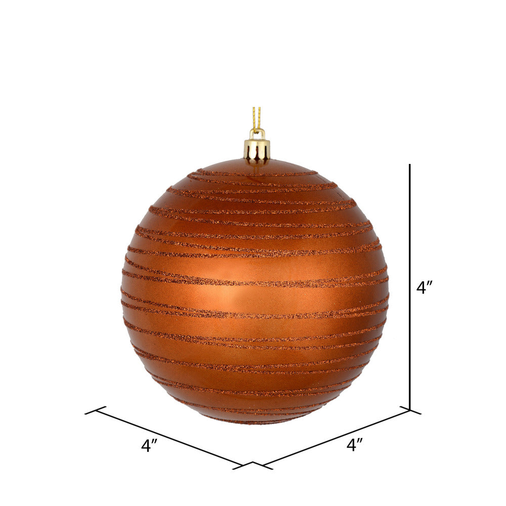Vickerman 4" Copper Candy Finish Ball Ornament with Glitter Lines 4 per Bag