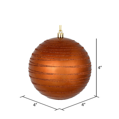 Vickerman 4" Copper Candy Finish Ball Ornament with Glitter Lines 4 per Bag