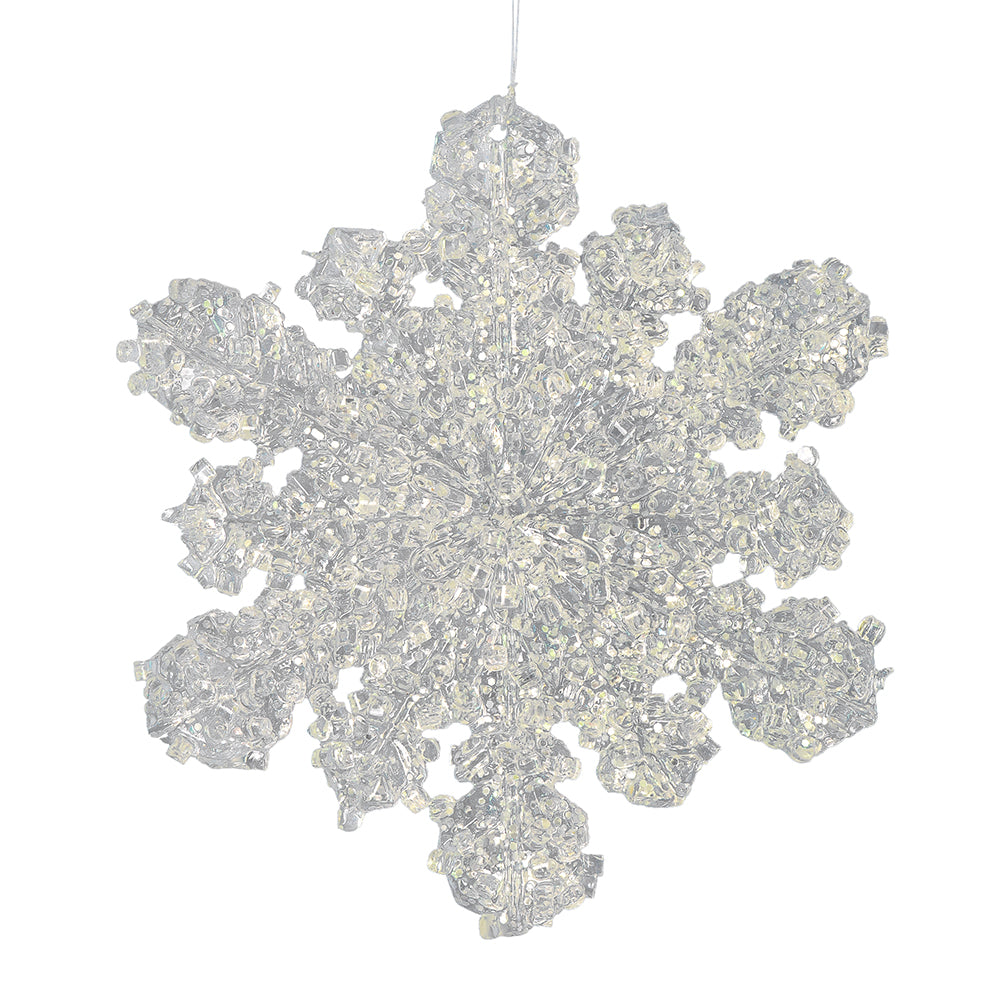 Vickerman 5" Clear Snowflake Silver Glitter. Includes 6 pieces per bag.
