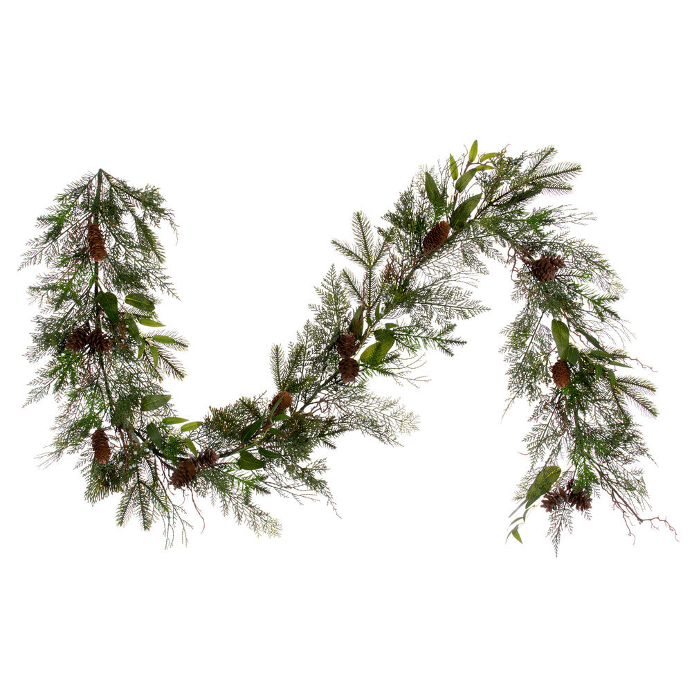 Vickerman 6' x 16" Cedar Pine Cone Twig Artificial Christmas Garland Unlit