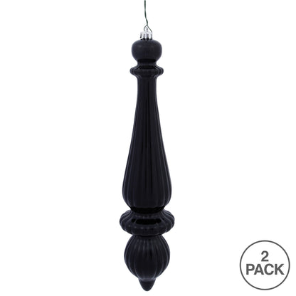 Vickerman 14" Black Shiny Finial Drop Ornament Pack of 2