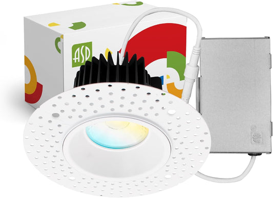 ASD Lighting LED Trimless Downlight Round 4inch 15W 120V Triac 2700/3000/3500/4000/5000K White ETL Energy Star