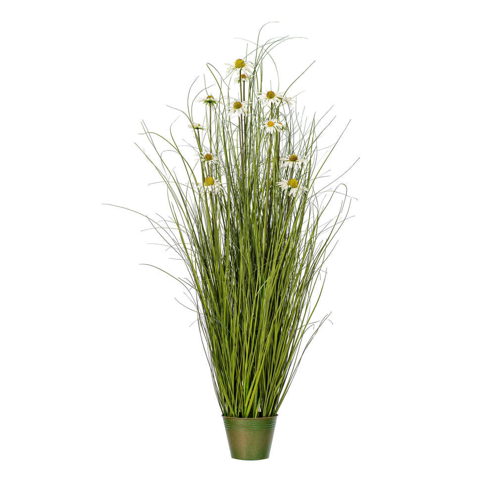 Vickerman 60" Artificial Potted Green Grass and Daisies.