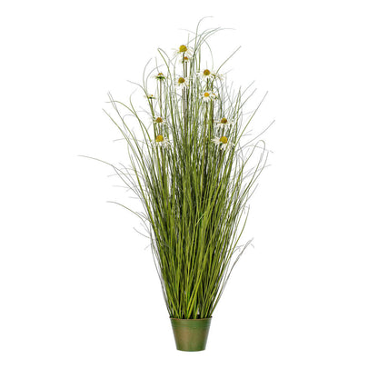 Vickerman 60" Artificial Potted Green Grass and Daisies.