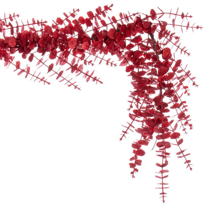 Vickerman 6' Red Artificial Eucalyptus Glitter Garland.