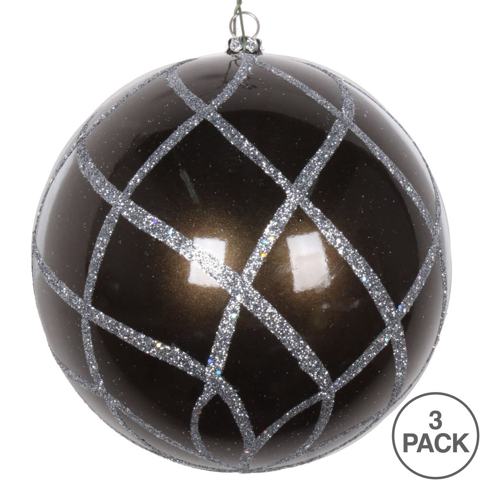 Vickerman 4.75" Pewter Candy Finish Net Ball Ornament with Glitter Accents 3 per Bag