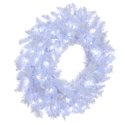 Vickerman 30" Flocked White Wreath  Pure White Single Mold LED Italian mini Lights