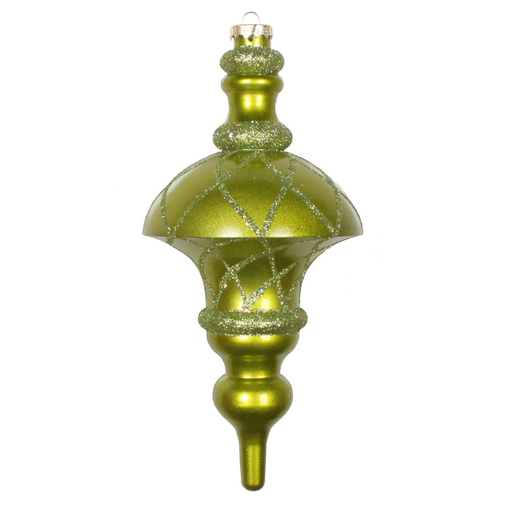 Vickerman 10" Lime Candy Finish Net Top Finial Ornament with Glitter Accents