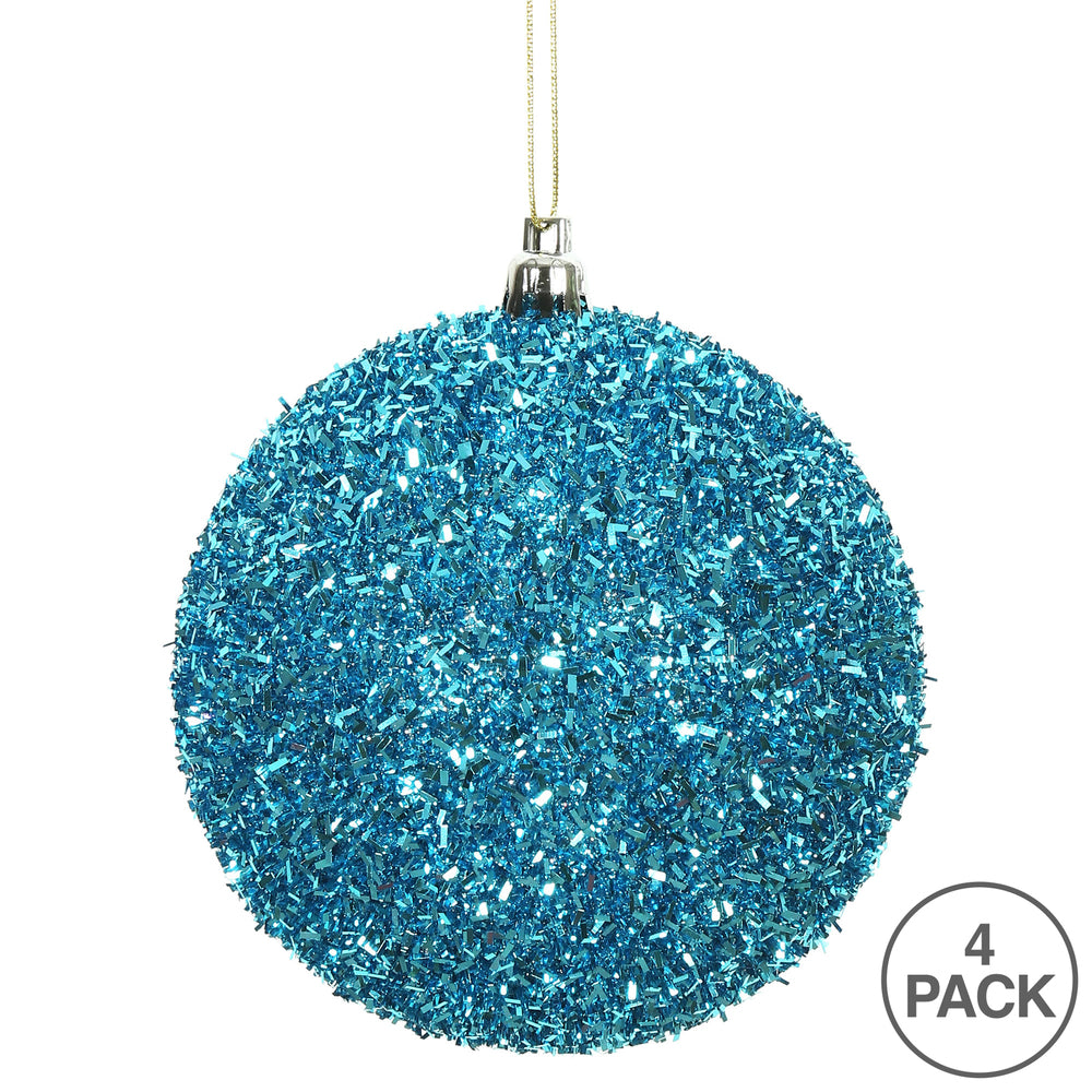 Vickerman 4" Turquoise Tinsel Ball Ornament 4 per Bag