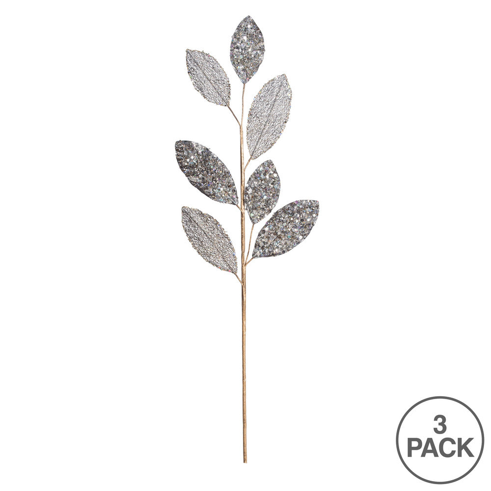 Vickerman 20" Silver Mesh Apple Leaf Artificial Christmas Spray. Includes 3 sprays per pack.