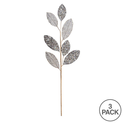 Vickerman 20" Silver Mesh Apple Leaf Artificial Christmas Spray. Includes 3 sprays per pack.