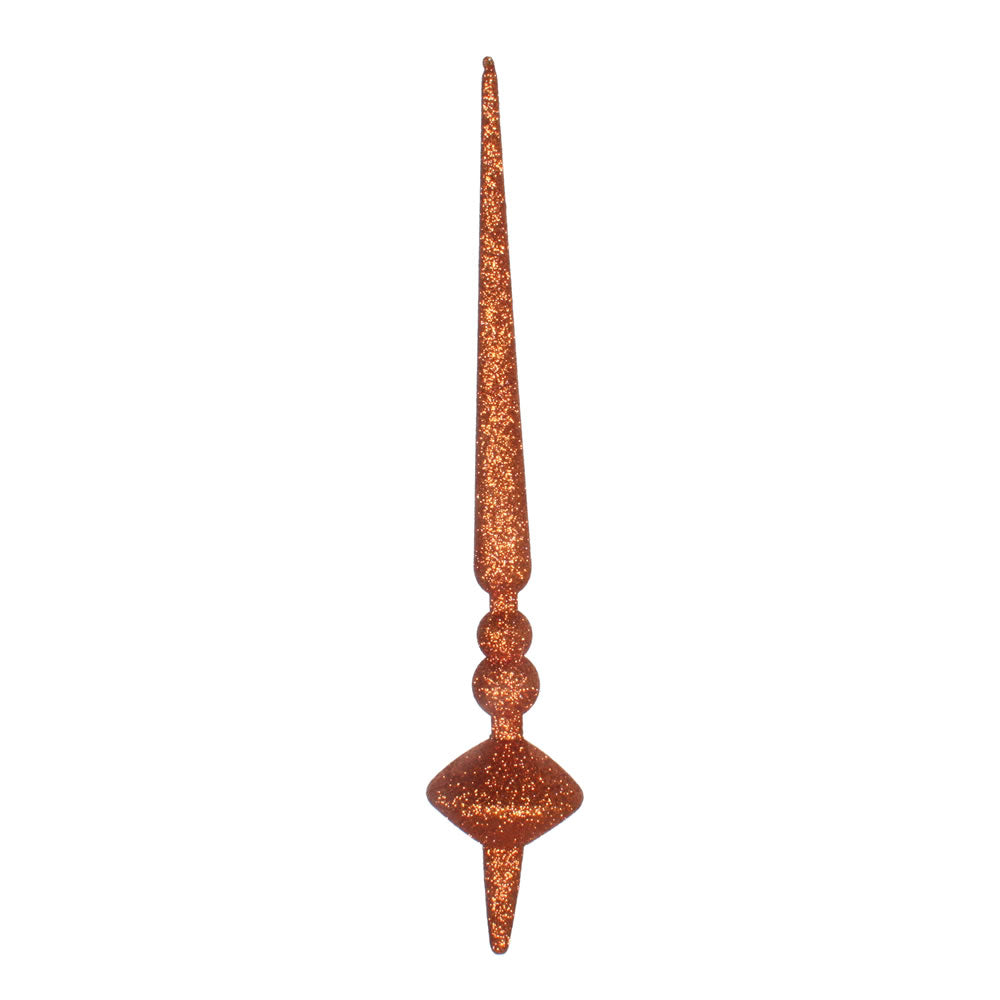 Vickerman 12" Copper Glitter Cupola Finial. This long finial ornament adds depth and texture to any holiday decorating project. Made with shatterproof plastic. Includes 3 pieces per bag.