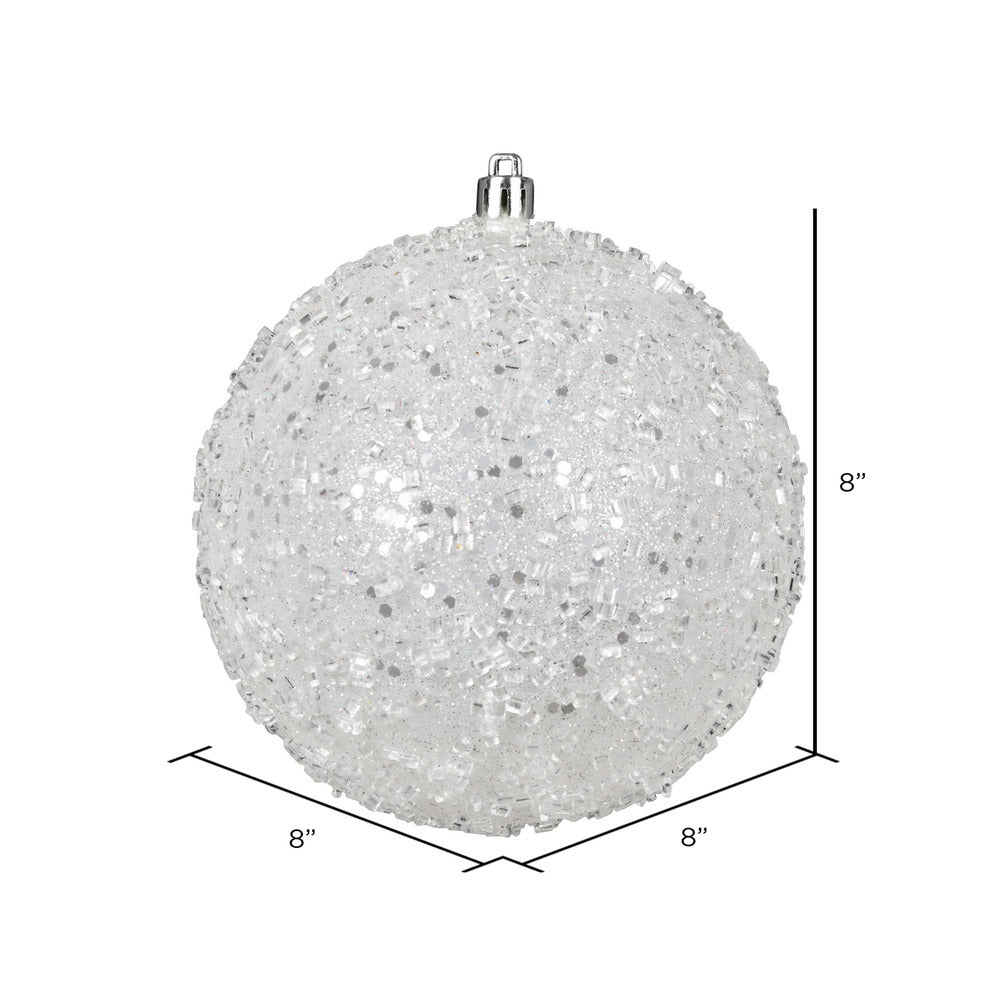 Vickerman 8" White Glitter Hail Ball Ornament