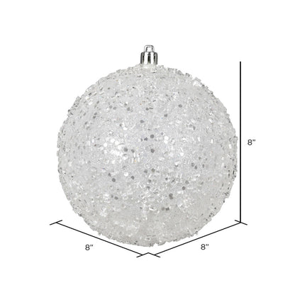 Vickerman 8" White Glitter Hail Ball Ornament