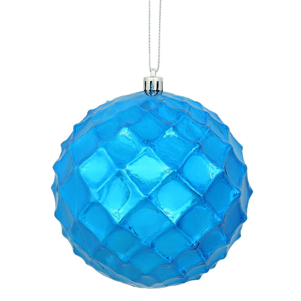 Vickerman 4.75" Blue Shiny Diamond Bauble Ornament 4 per Bag