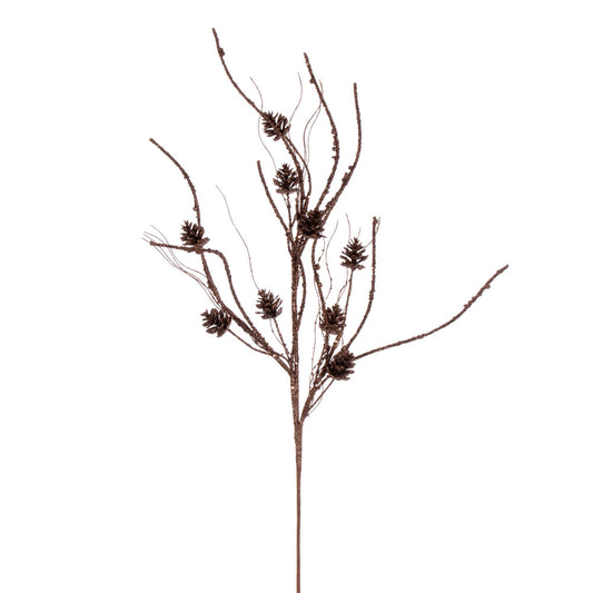 Vickerman 32" Mocha Mini Pinecone Twig Glitter Spray 6 per bag.