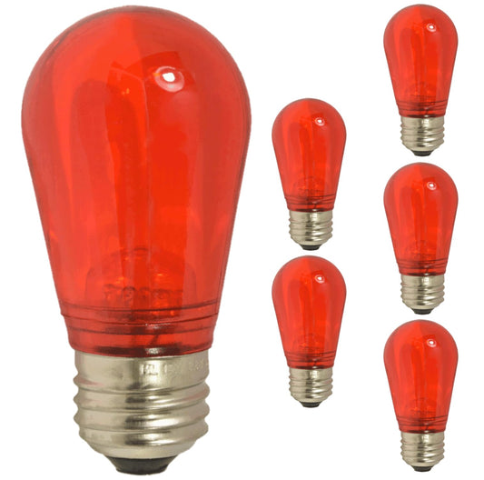 Damar- S14 Colored LED String Light Bulb Twinkle Transparent Red 0.55W-1.5W E26 Medium Base 100-130V Pack of 6- Shatterproof Waterproof Outdoor Indoor Replacement Bulb for Home Decorations Christmas