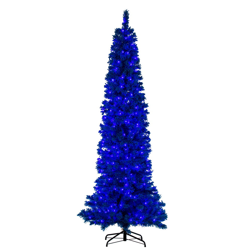 Vickerman 4.5' x 19" Flocked Turquoise Pencil Christmas Tree Dura-Lit® Turquoise LED Mini Lights.