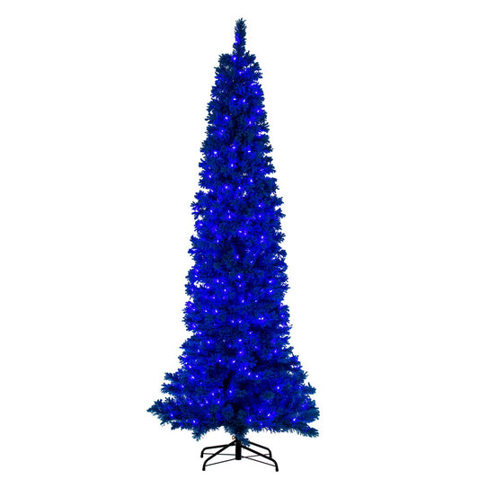 Vickerman 4.5' x 19" Flocked Turquoise Pencil Christmas Tree Dura-Lit® Turquoise LED Mini Lights.