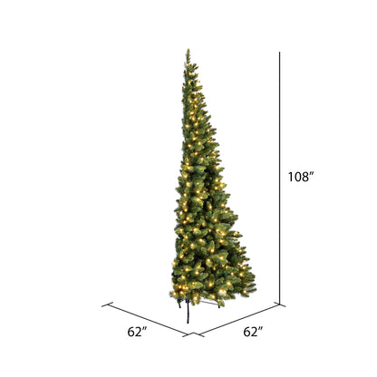 Vickerman 9' x 62" Chapel Pine Artificial Christmas Half Tree Warm White Dura-lit LED Lights