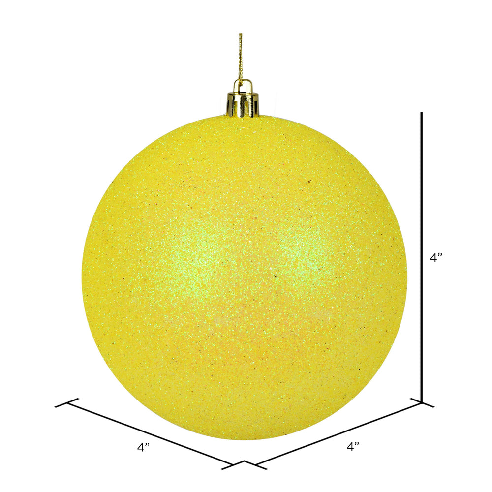 Vickerman 4" Yellow Glitter Ball Ornament 6 per Bag