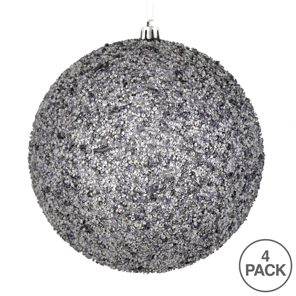 Vickerman 6" Silver Beaded Ball Ornament 4 per Bag