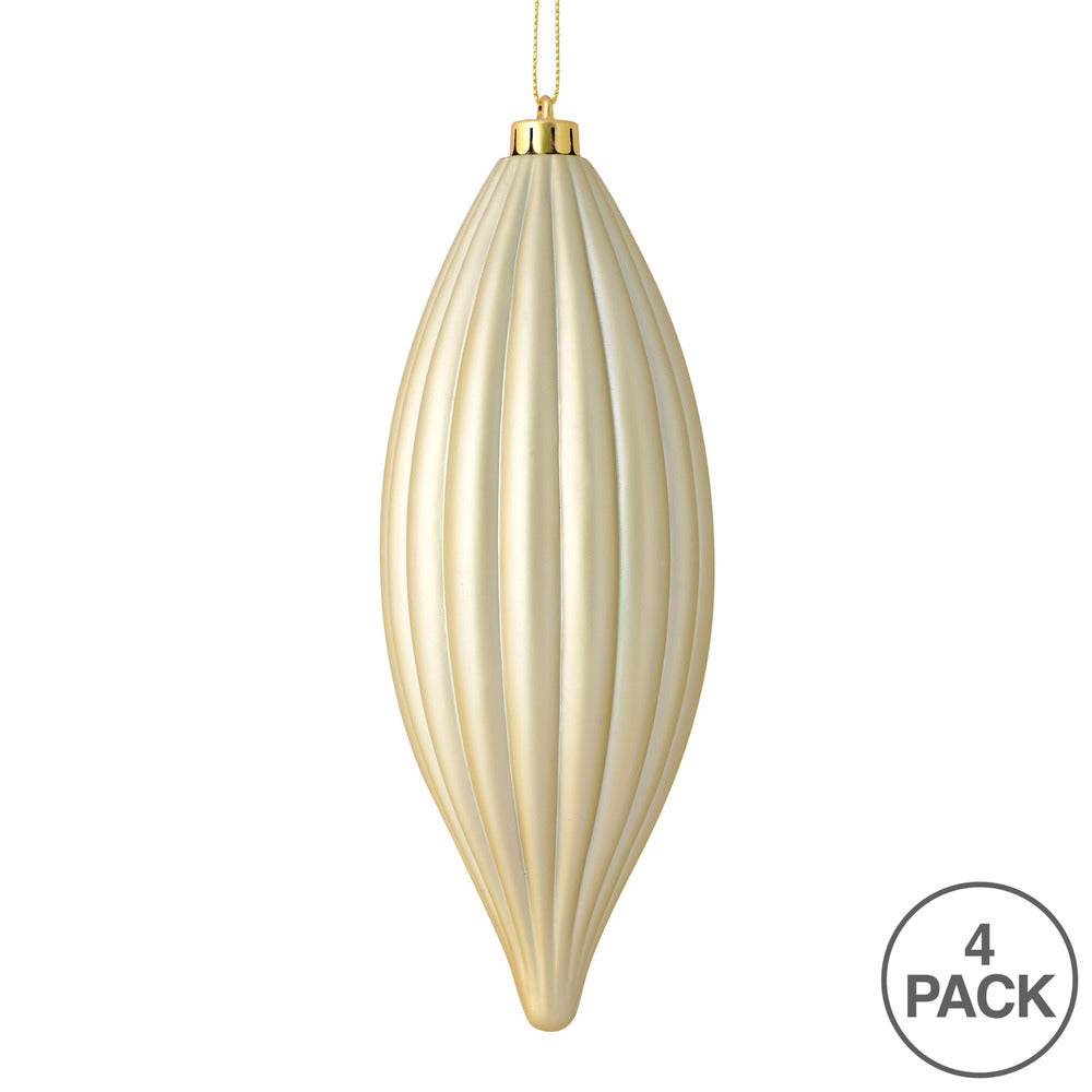 Vickerman 8" Champagne Matte Line Finial Ornament Pack of 4