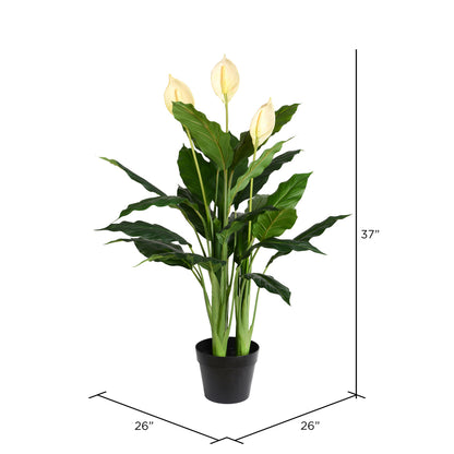 Vickerman 37" Artificial Potted Green Peace Lily Real Touch Plant.