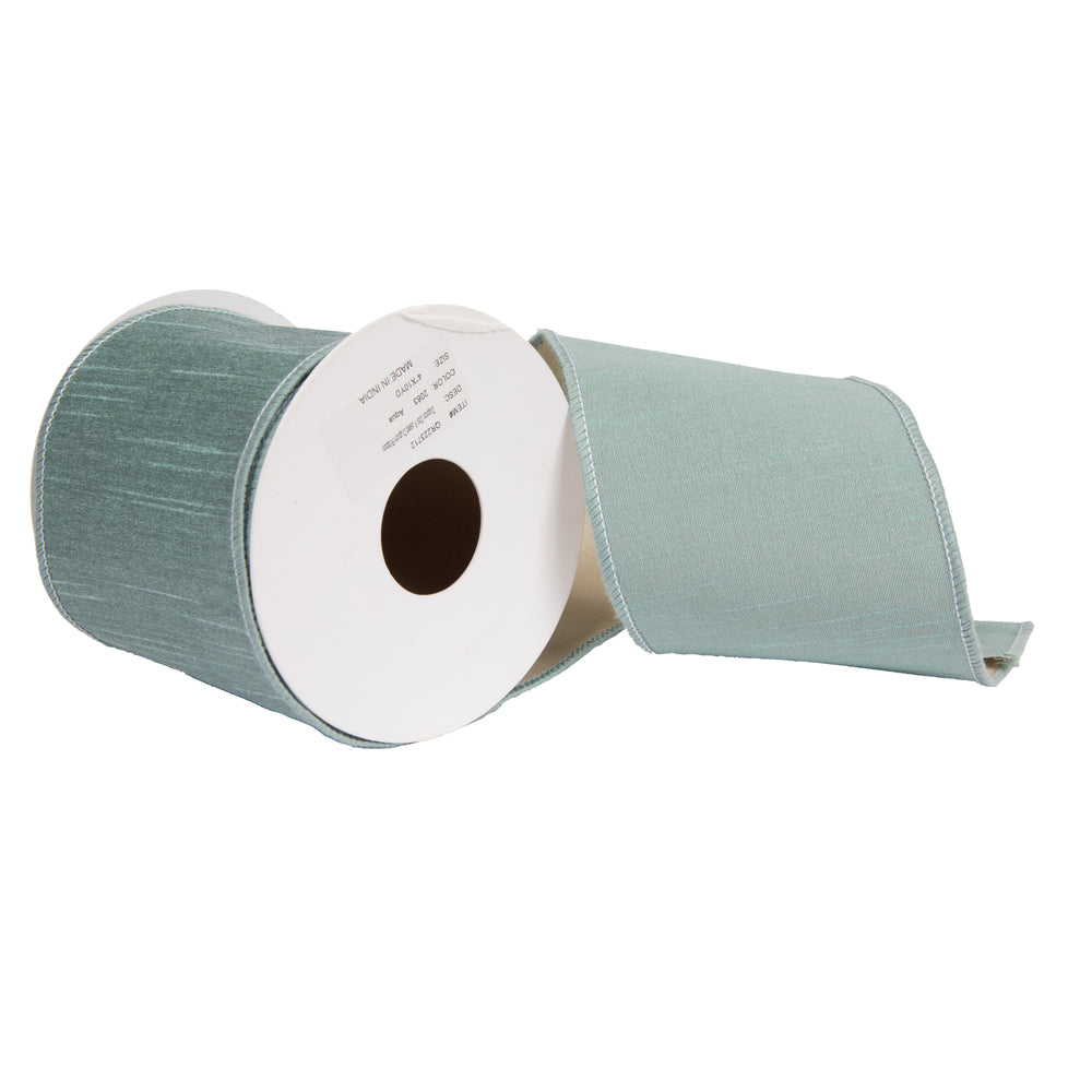 Vickerman 4" x 10 Yards Aqua Dupion Double Fused Dupion Ribbon