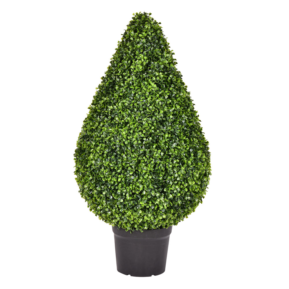 Vickerman 36" Artificial Boxwood Teardrop Shaped Bush Black Plastic Pot.