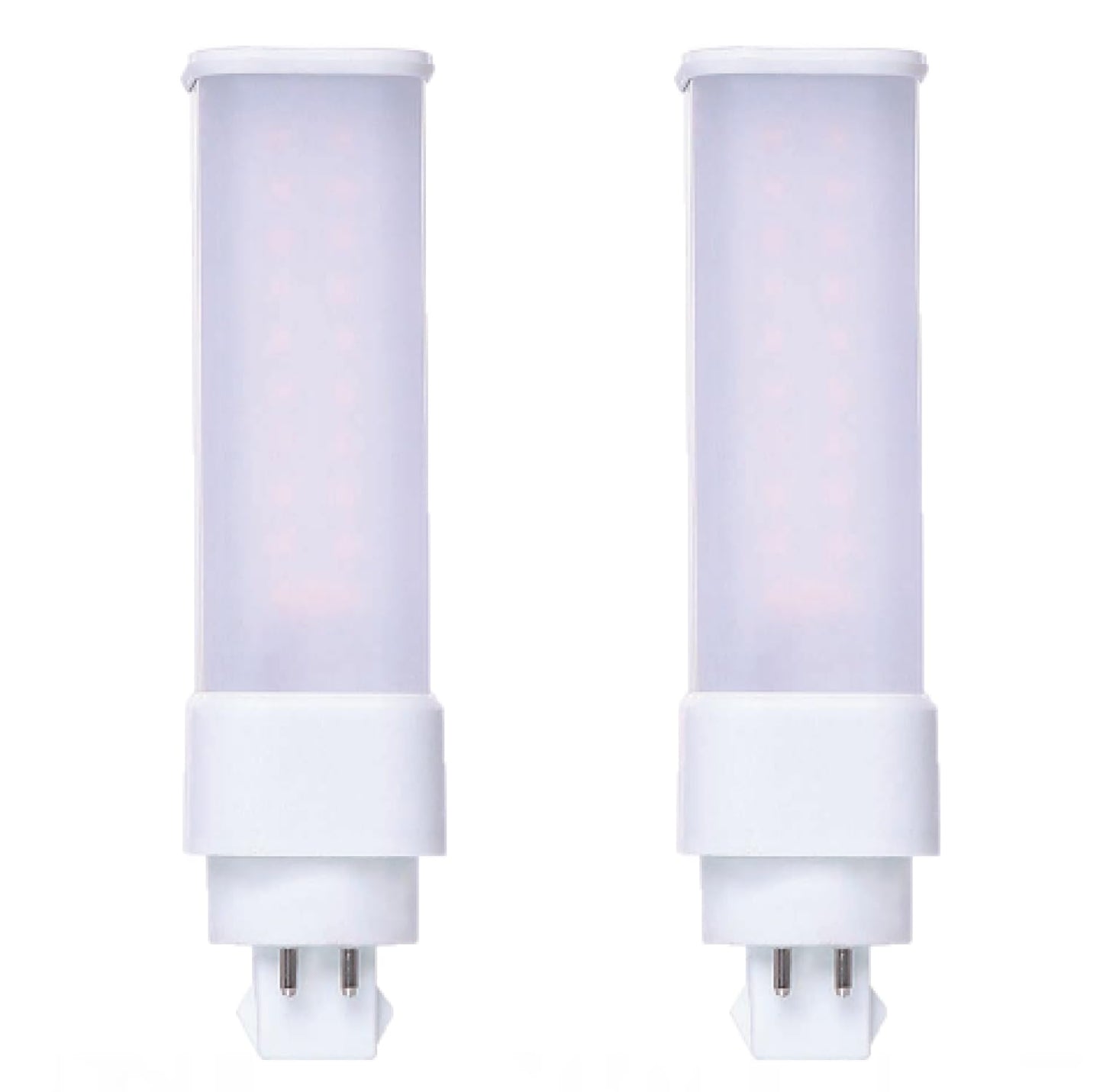 Damar- LED PL Horizontal Recessed Light Bulb Compact Fluorescent Retrofit Ballast Dependent G24Q/GX24Q 4-Pin Base 9W 800 Lumen 3000K Soft White 120-277V Pack of 2-Single Tube Replacement