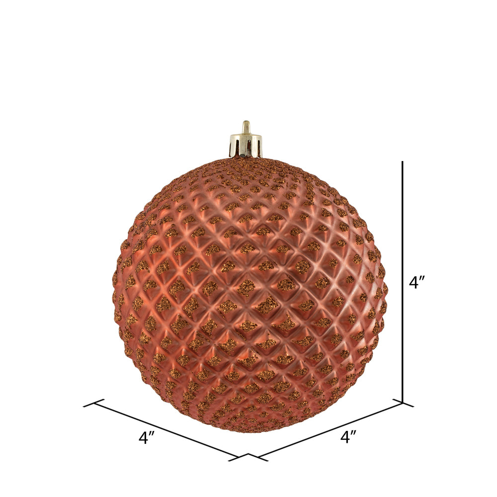 Vickerman 4" Coral Durian Glitter Ball Ornament 6 per Bag