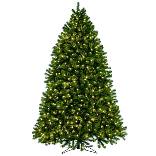 Vickerman 9' x 70" Deluxe Sequoia Pine Artificial Full Pre-Lit Christmas Tree with 1950 Warm White LED 5MM Lights. It measures 108 inches tall and 70 inches wide, which is considered a Full profile. This tree boasts 3332 PVC tips for a realistic look. Pre