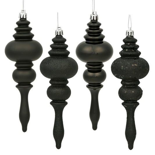 Vickerman 7" Black 4-Finish Finial Ornament 8 per Box