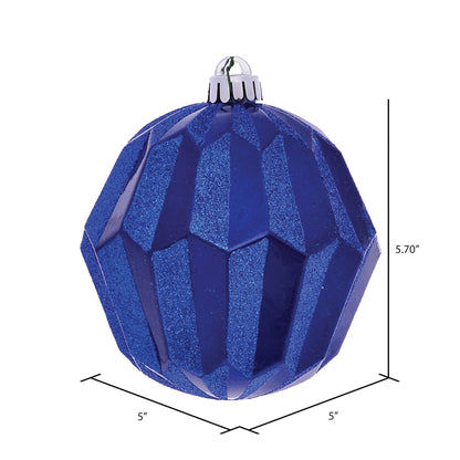 Vickerman 5" Blue Glitter Faceted Ball Ornament 3 per Bag