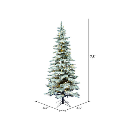 Vickerman 7.5' Flocked Utica Fir Slim Artificial Christmas Tree Pure White Single Mold LED Lights