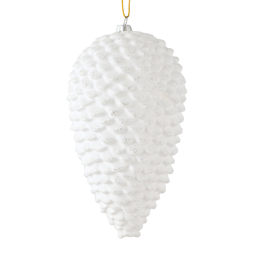 Vickerman 7" White Matte Glitter Pinecone Christmas Ornament 4 per pack