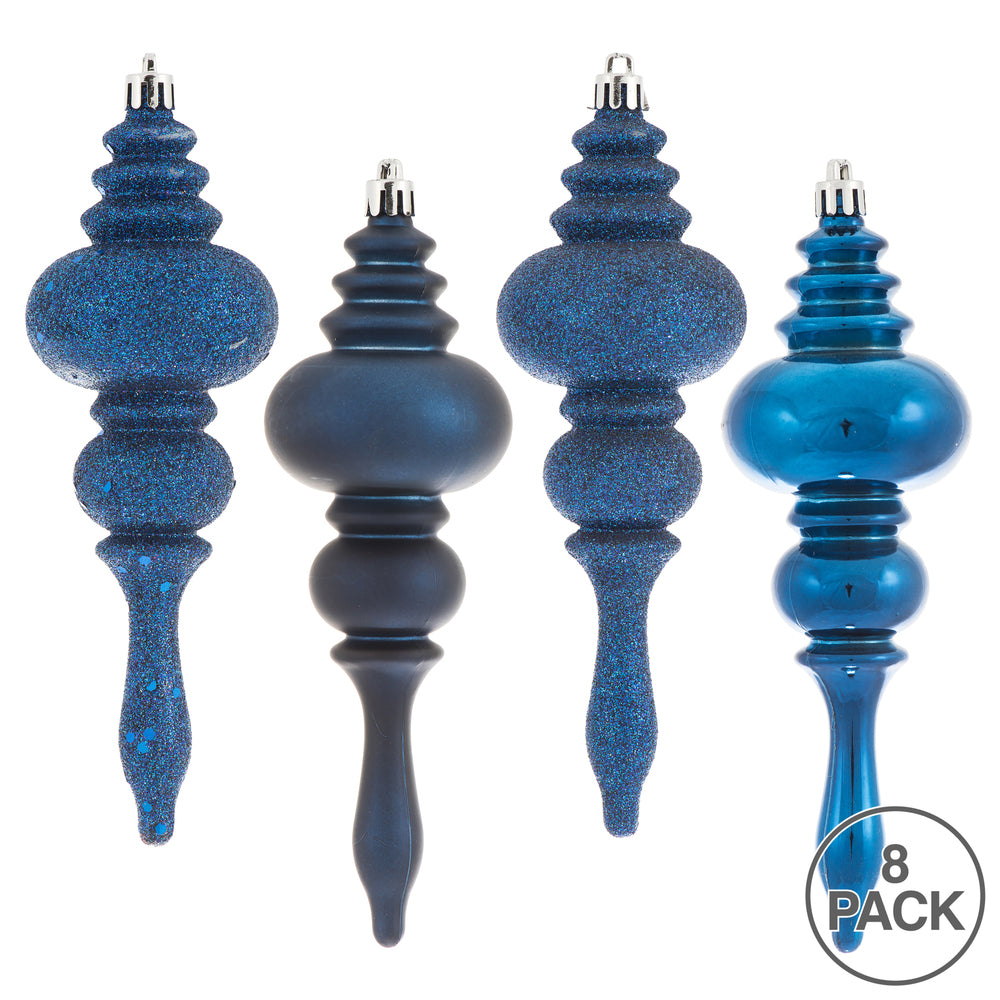 Vickerman 7" Midnight Blue 4-Finish Finial Ornament 8 per Box