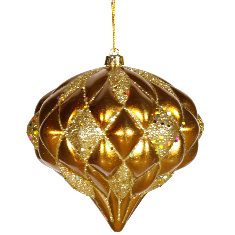 Vickerman 5.7" Antique Gold Matte/Glitter Diamond Onion Christmas Ornament