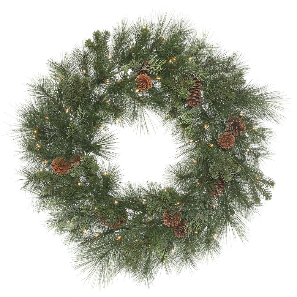 Vickerman 30" Artificial Grover Mix Pine Wreath with 87 PLASTIC/NEEDLE tips and 70 Clear Dura-Lit® Incandescent Mini Lights