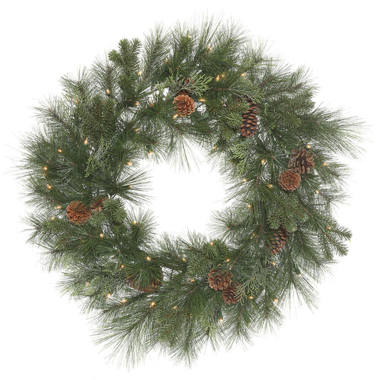 Vickerman 30" Artificial Grover Mix Pine Wreath with 87 PLASTIC/NEEDLE tips and 70 Clear Dura-Lit® Incandescent Mini Lights