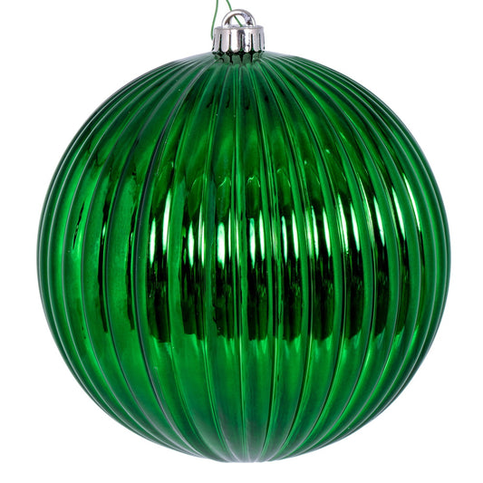 Vickerman 8" Green Shiny Lined Ball Ornament 1 per Bag.