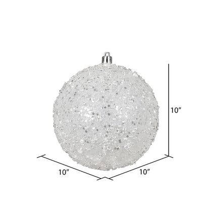 Vickerman 10" White Glitter Hail Ball Ornament