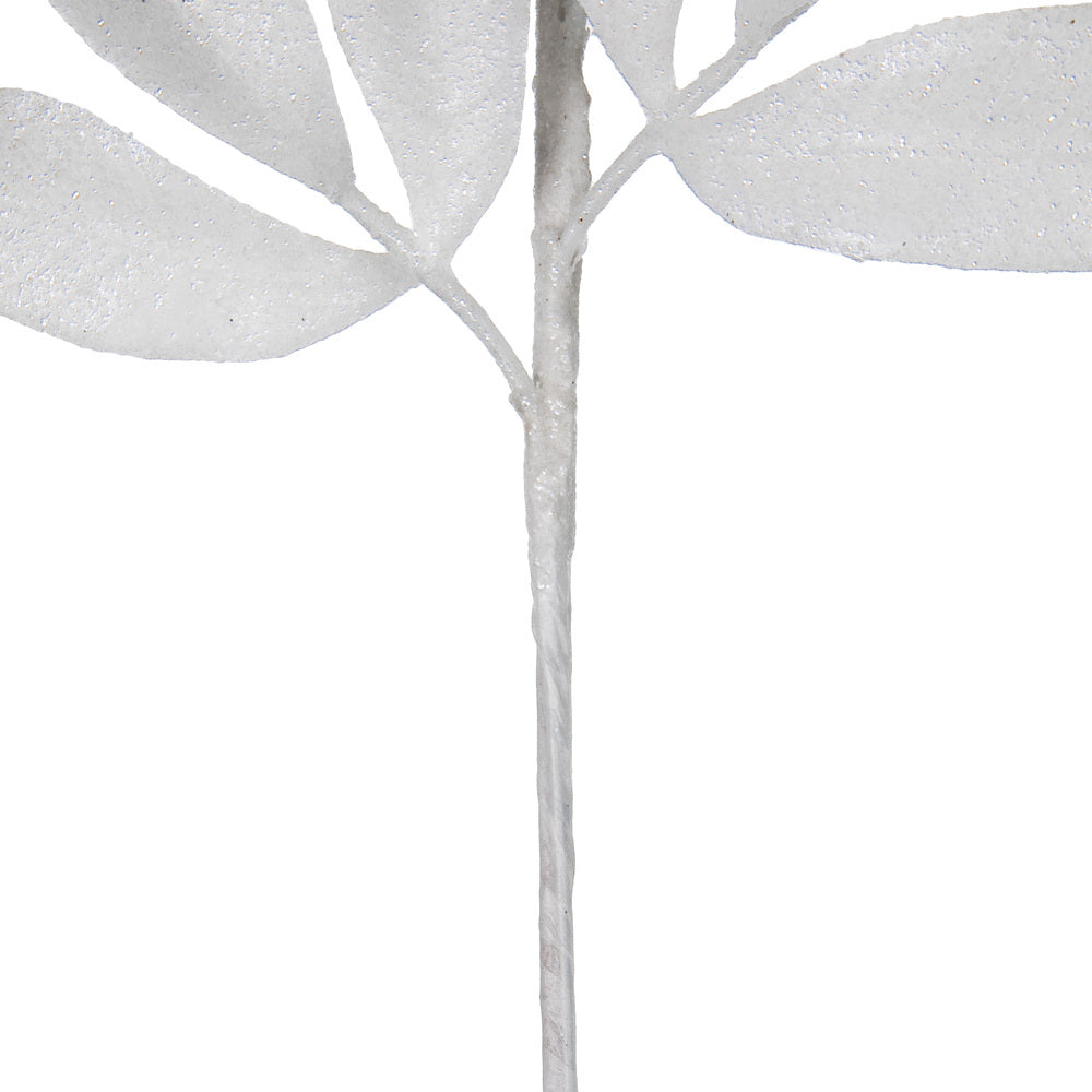 Vickerman 22" White Glitter BayLeaf Artificial Christmas Spray. Includes 12 sprays per pack.