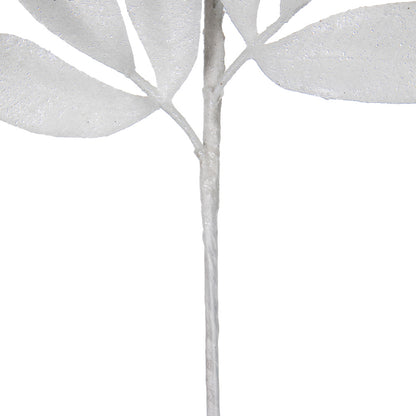 Vickerman 22" White Glitter BayLeaf Artificial Christmas Spray. Includes 12 sprays per pack.