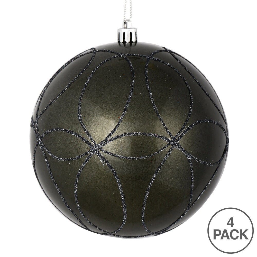 Vickerman 4" Pewter Candy Finish Ornament with Circle Glitter Pattern 4 per Bag